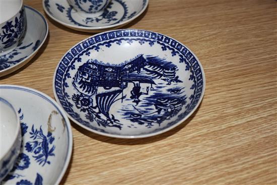 A group of Caughley, Worcester and Liverpool blue and white tea bowls, coffee cups and saucers, c.1770-90 (17)